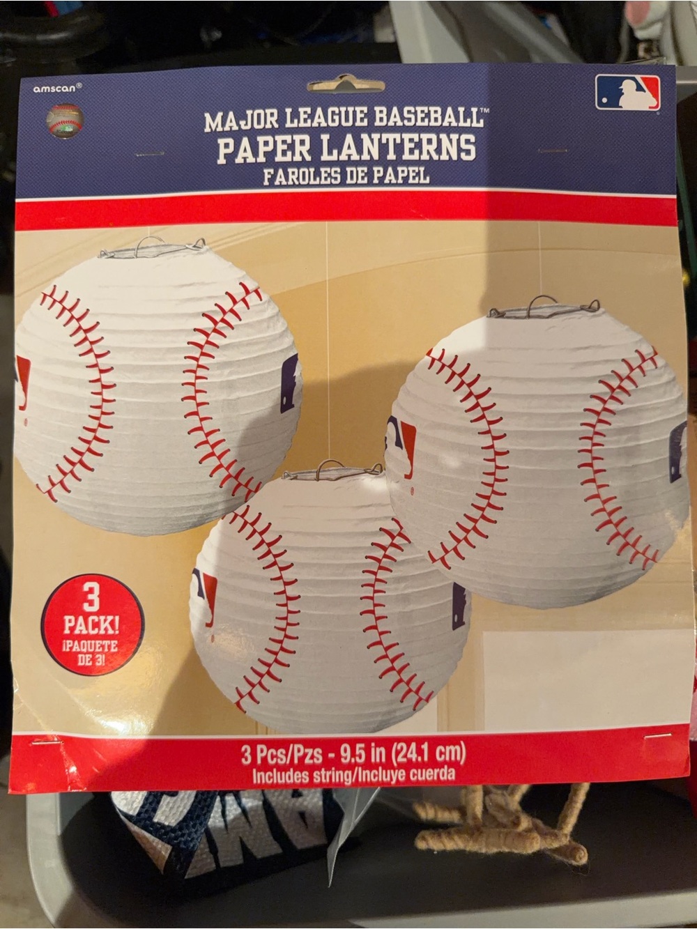 Amscan White Baseball Paper Lanterns with Red Stitching (3 Pack)